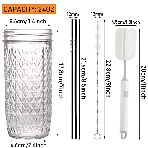 ASANMEYO Clear Glass Mason Jar Set 24oz with Bamboo & Airtight Lids, Reusable Drink Cups for Smoothies & Iced Coffee