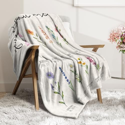 Afterprints Christian Flowers Blanket for Women 60 x 80 in Cream