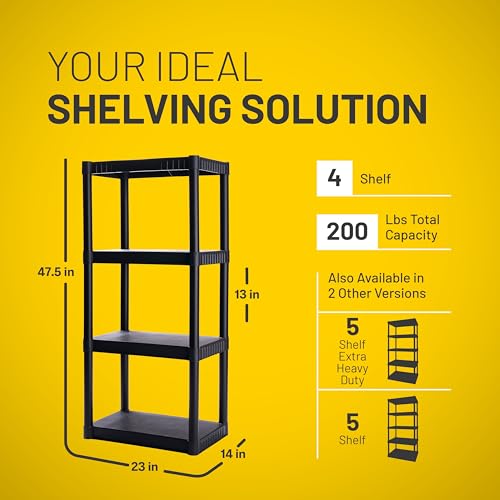 4-Shelf Plastic Storage Shelves, 48x23-Inch Heavy-Duty Shelving Unit