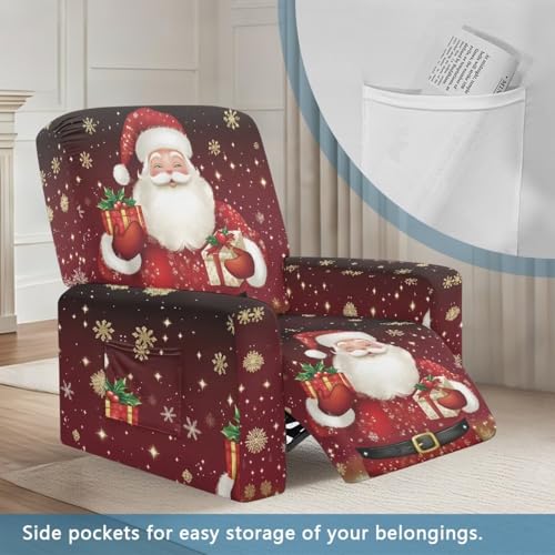Cugasmaru Christmas Santa Recliner Chair Cover 4-Piece Slipcover Elastic Fitted Protector