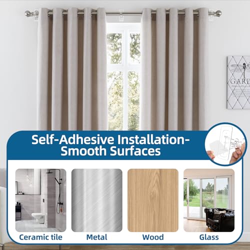Double Curtain Rod Brackets, Adhesive No-Drill Heavy Duty Wall Hangers (4 Pack)