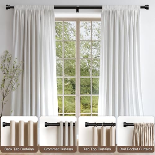 Adjustable Heavy Duty Black Curtain Rod 32 to 60 Inch with Decorative Finials