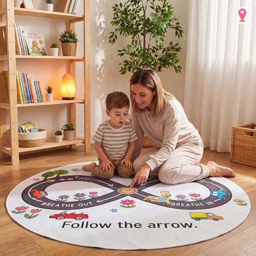 4ft Calming Corner Rug with Breathing Track - Soft Non-Slip Round Mat