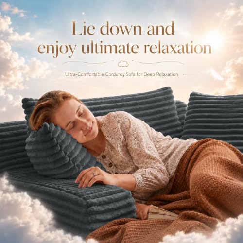 67-Inch Oversized Corduroy Chaise Lounge Chair with 3 Pillows