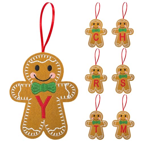 Apear1 Christmas Felt Gingerbread Ornaments with Initials - Rustic Monogram Tree Decor (Y)