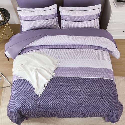 Purple King Comforter Set 7-Piece Bed in a Bag - Boho Striped Bedding
