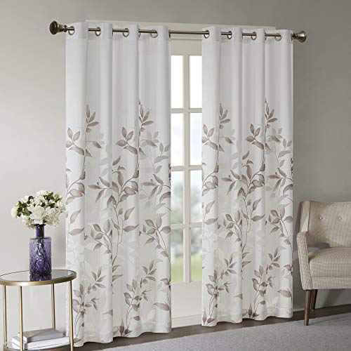 Madison Park Cecily Semi Sheer SINGLE Panel Window Curtain Burnout Botanical Print, Easy To Hang, Fits up to 1.25" Diameter Rod, 50x84", Leaves Mauve