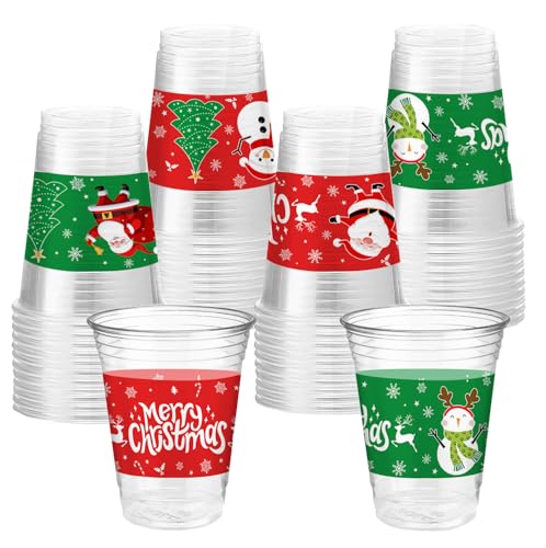 AIBIIN Red Christmas Disposable Plastic Cups 12oz Party Drinkware 50 Count