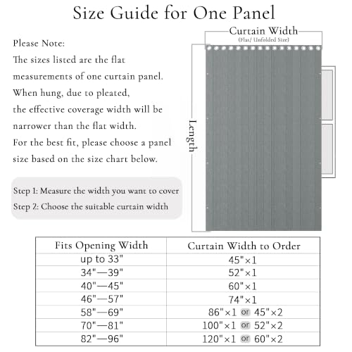 100% Blackout Magnetic Door Curtain Panel for Closet & Hallway, Gray - 45x80