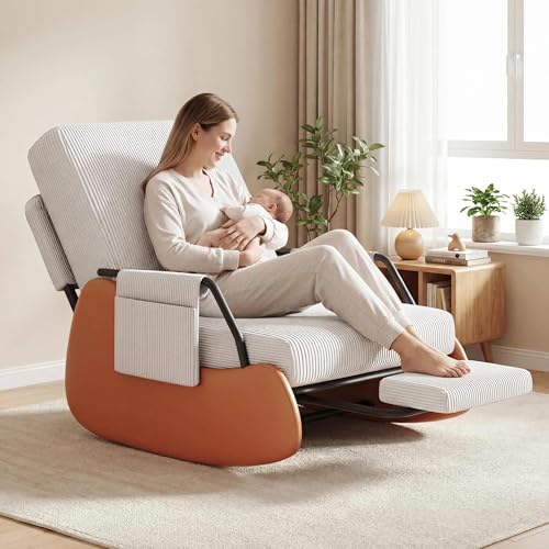 Modern Upholstered Glider Rocking Chair with Recline and Footrest