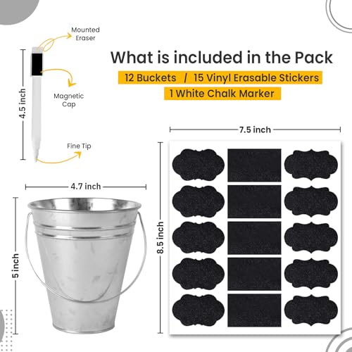 12-Pack Galvanized Metal Buckets with Handles for Party & Decor, 4.7x5 Inches