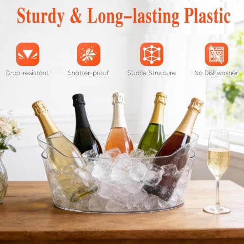 2 Pack 6.5L Clear Ice Buckets for Parties, Wine & Beverage Cooler Set