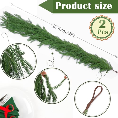Real Touch Norfolk Pine Garland 6FT - Artificial Winter Greenery (2 Pack)