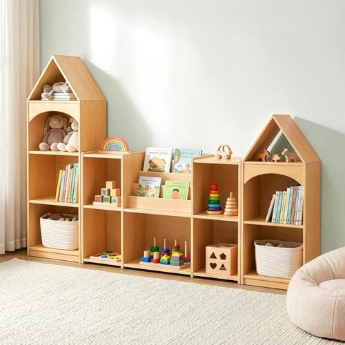Montessori Kids Bookshelf and Toy Storage Organizer, 5-Compartment Cabinet