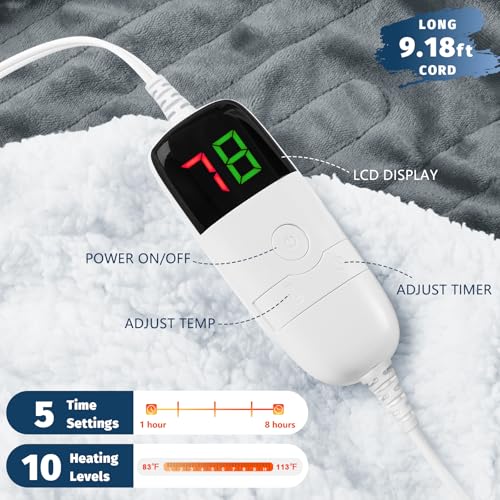 Electric Heated Blanket Twin - 62" x 84", 10 Heat Levels, Auto Shut-Off