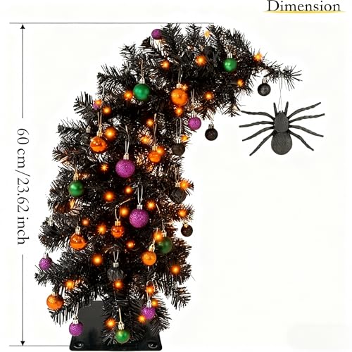 2ft Prelit Black Halloween Tinsel Tree with 35 Orange Lights, Battery-Powered