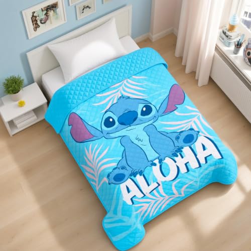 Disney Stitch Twin Bedspread Set for Kids – Quilted Bedding with Stickers & Accessories