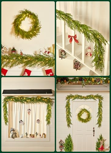 Norfolk Pine 6ft Christmas Garland with 20 LED Lights, Battery-Operated Prelit