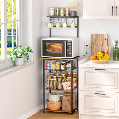 5-Tier Farmhouse Coffee Bar Station with Hooks, Small Space Bakers Rack