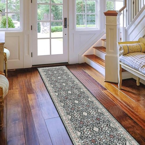 2x12 Non-Slip Runner Rug, Washable Vintage Hallway Floor Mat for Kitchen