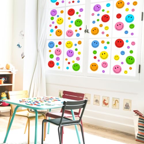 Colorful Smile Face Window Clings - 9 Double-Sided Decals