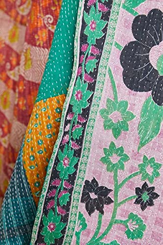 Indian Kantha Quilt - Handmade Reversible Cotton Throw 55x85 Inches