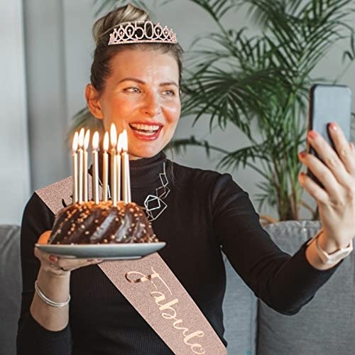 50th Birthday Decorations for Women - Rose Gold Sash and Rhinestone Crown Kit