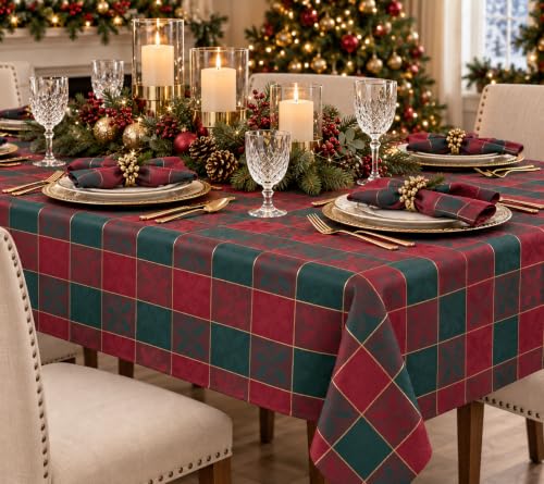 Christmas Red & Green Plaid Tablecloth 50x70 inches - Rectangular Holiday Decor