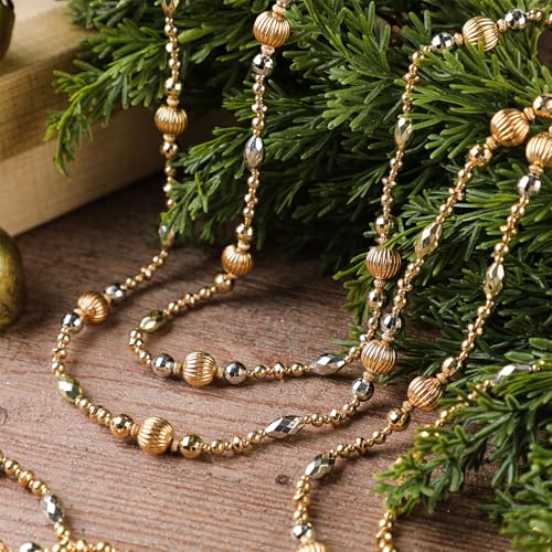 Suncalla Gold Beaded Christmas Garland 24ft (2 x 12ft) - Acrylic Bead strands