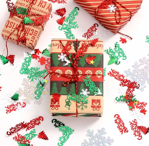 KALOR Christmas Snowflake and Merry Letter Confetti - Red & Green, 60g Holiday Table Decor