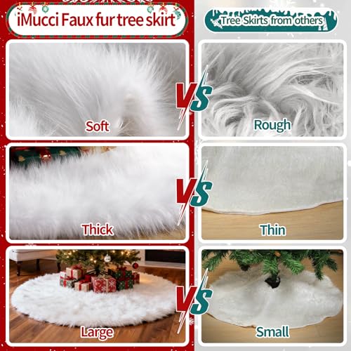 White Plush Christmas Tree Skirt - 36 Inch Soft Wool Fur Holiday Decor