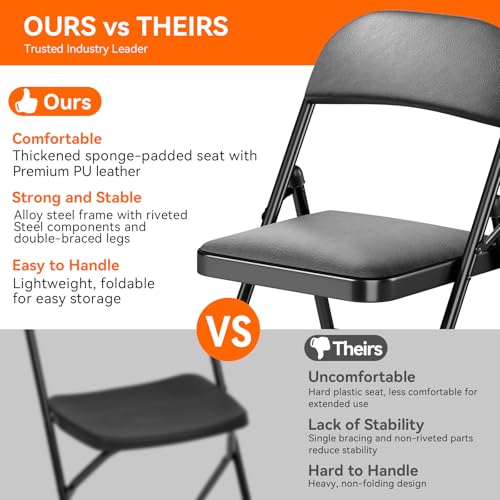 Heavy-Duty Padded Folding Chair with Steel Frame, Black