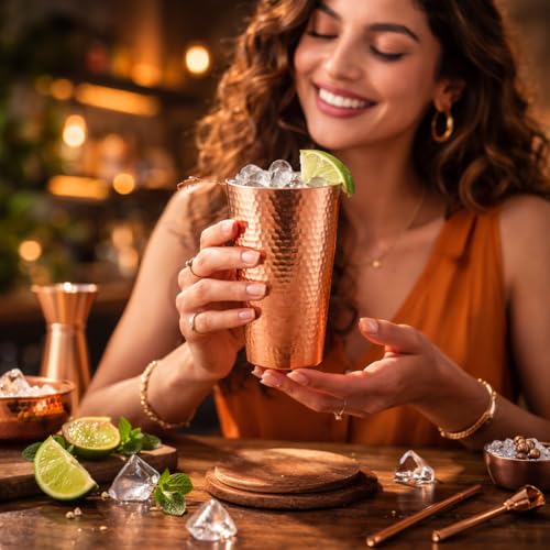 24 oz Hand Hammered Solid Copper Tumbler - Large Unlined Drinking Cup