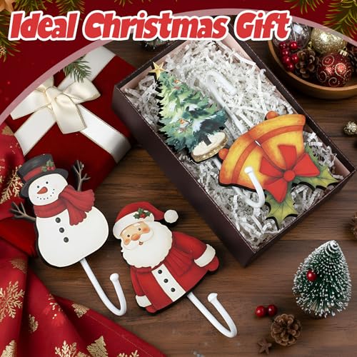 Yookeer 4-Piece Christmas Wall Hooks Stocking Holders – Santa, Snowman, Tree & Bell