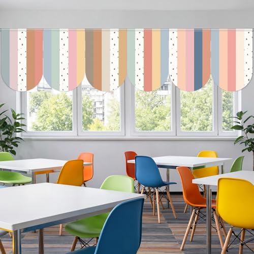 6-Piece Boho Classroom Window Valances, 24 x 36 Inch Striped Curtains