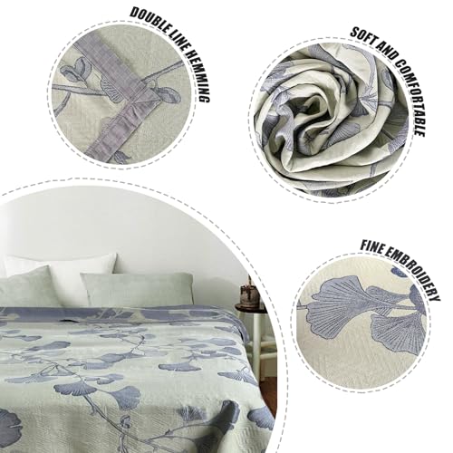 Ginkgo Leaf Reversible Quilt - Queen Size Cotton Bedspread