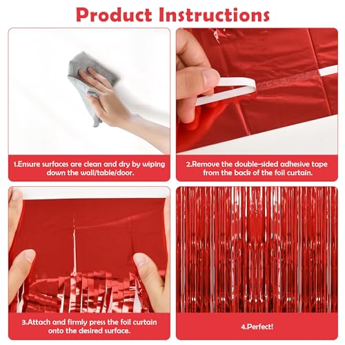 OHOME Red Valentine Backdrop Fringe Curtains, 2 Pack 3.2ft x 6.56ft for Wall/Door