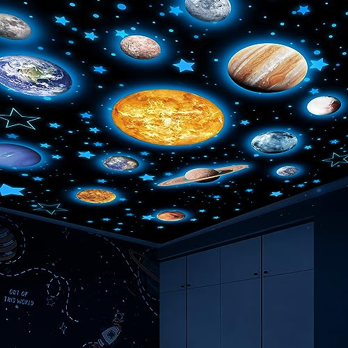 Glow in the Dark Solar System Wall Decals - 780 Piece Star & Planet Set