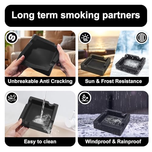 Unbreakable Silicone Cigar Ashtray - Large 4-Rest Outdoor Matte Black Tray