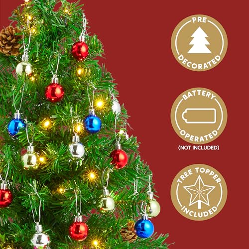 Joiedomi 24 Inch Pre-Lit Mini Christmas Tree with Gift Box, Ornaments & LED Lights – Indoor Holiday Decor