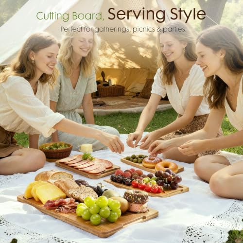 Astercook 3-Piece Deep-Carbonized Bamboo Cutting Board Set with Storage Stand, Reversible Juice Grooves & Handles