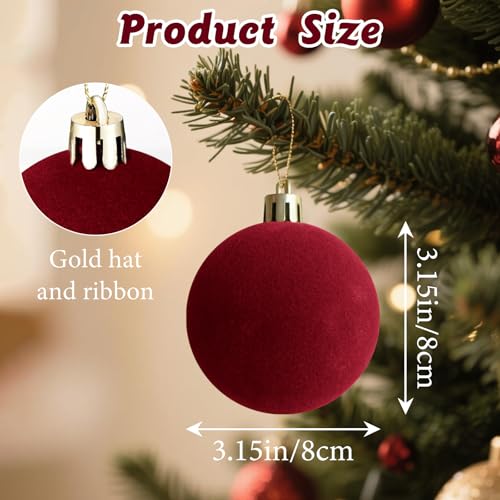 Roiosge Red Velvet Christmas Balls - 16 Pack 3.15 Inch Holiday Ornaments