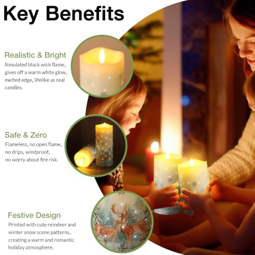 Eywamage Forest Deer Fiber Optic Christmas LED Candles with Remote & Timer