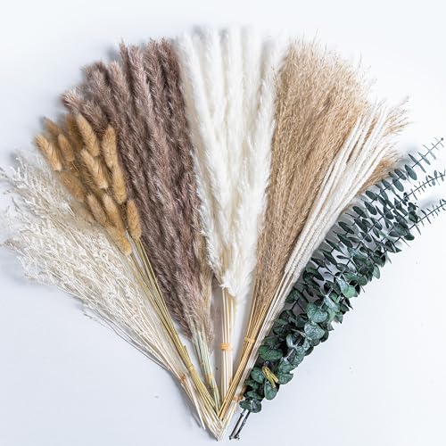 Dried Pampas Grass and Eucalyptus Bouquet for Boho Home Decor 17-Inch