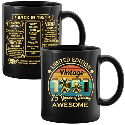 QUPT 11oz Vintage Coffee Mug 75th Birthday Gift for Women Men 1951 Edition