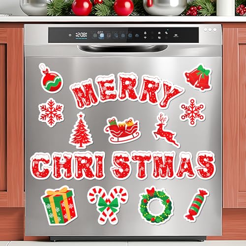 Merry Christmas Dishwasher Magnets 12pc Set – Reusable PVC Kitchen Refrig Door Decor