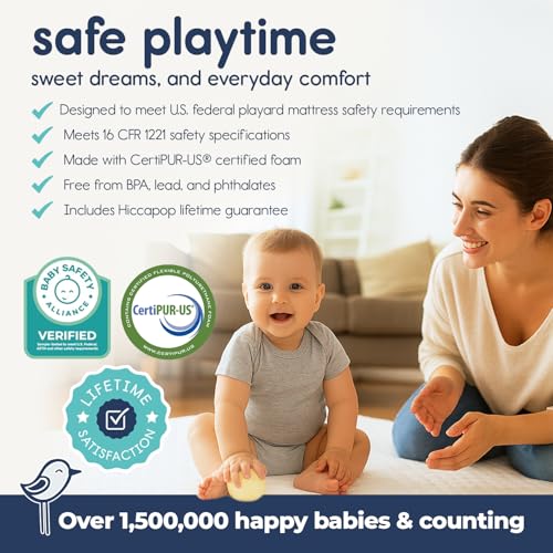 Hiccapop Pack and Play Mattress Pad - 1.25" Waterproof Portable Playard Mattress with Carry Bag