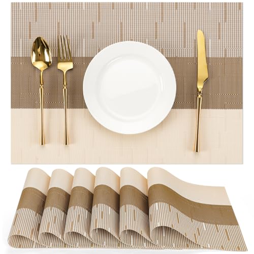 Woven Vinyl Placemats Set of 6, Heat-Resistant Washable Table Mats 17x12"