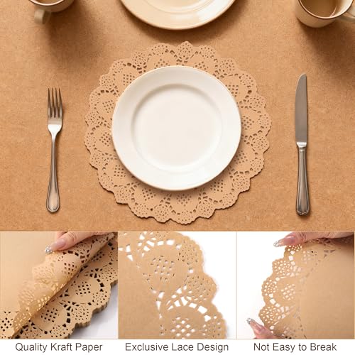 12-Inch Round Kraft Paper Doilies - 150-Pack Disposable Lace Placemats