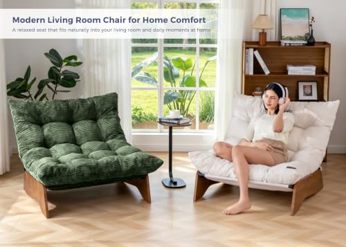 3-Position Adjustable Floor Chair with Tufted Cushion, Dark Green